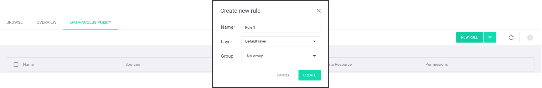 Create new data-access policy rule