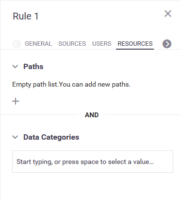 Dashboard data-access policy rule - Resources tab