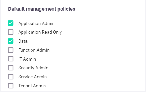 Dashboard IdP default management polcies configuration
