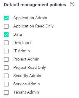 Dashboard IdP default management polcies configuration