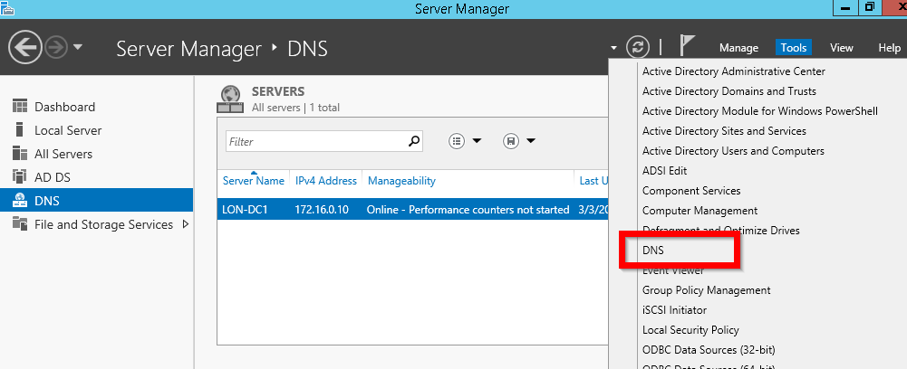 DNS Server Manager - select DNS