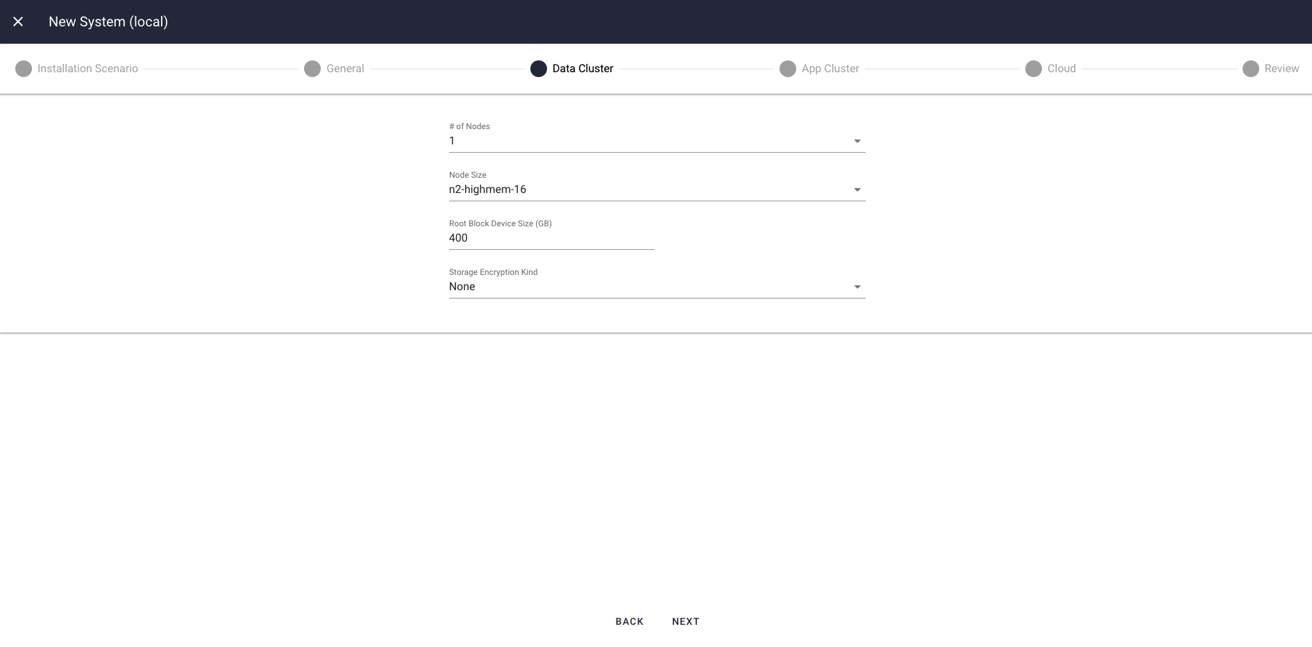 Data cluster settings