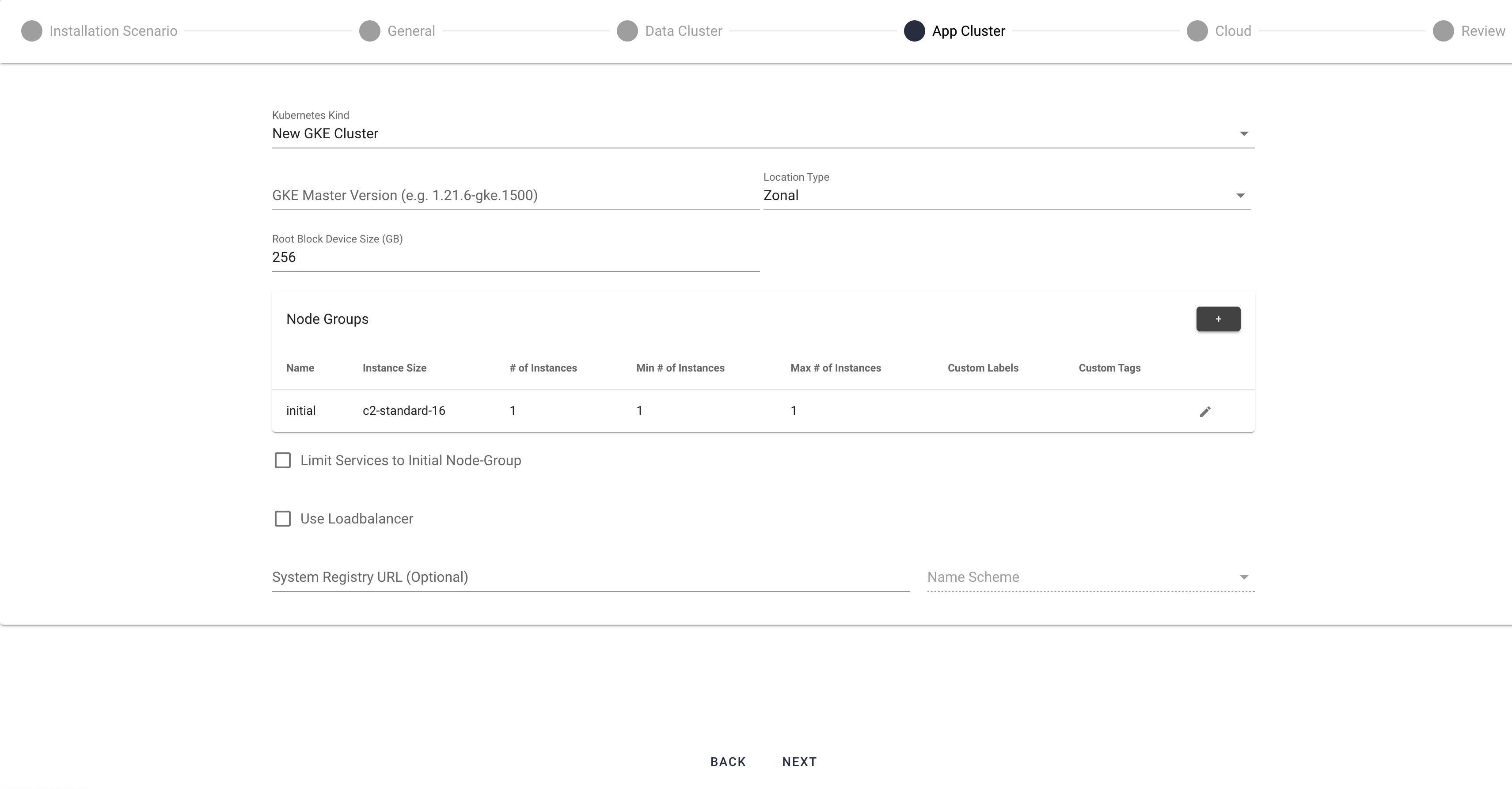 Application cluster settings