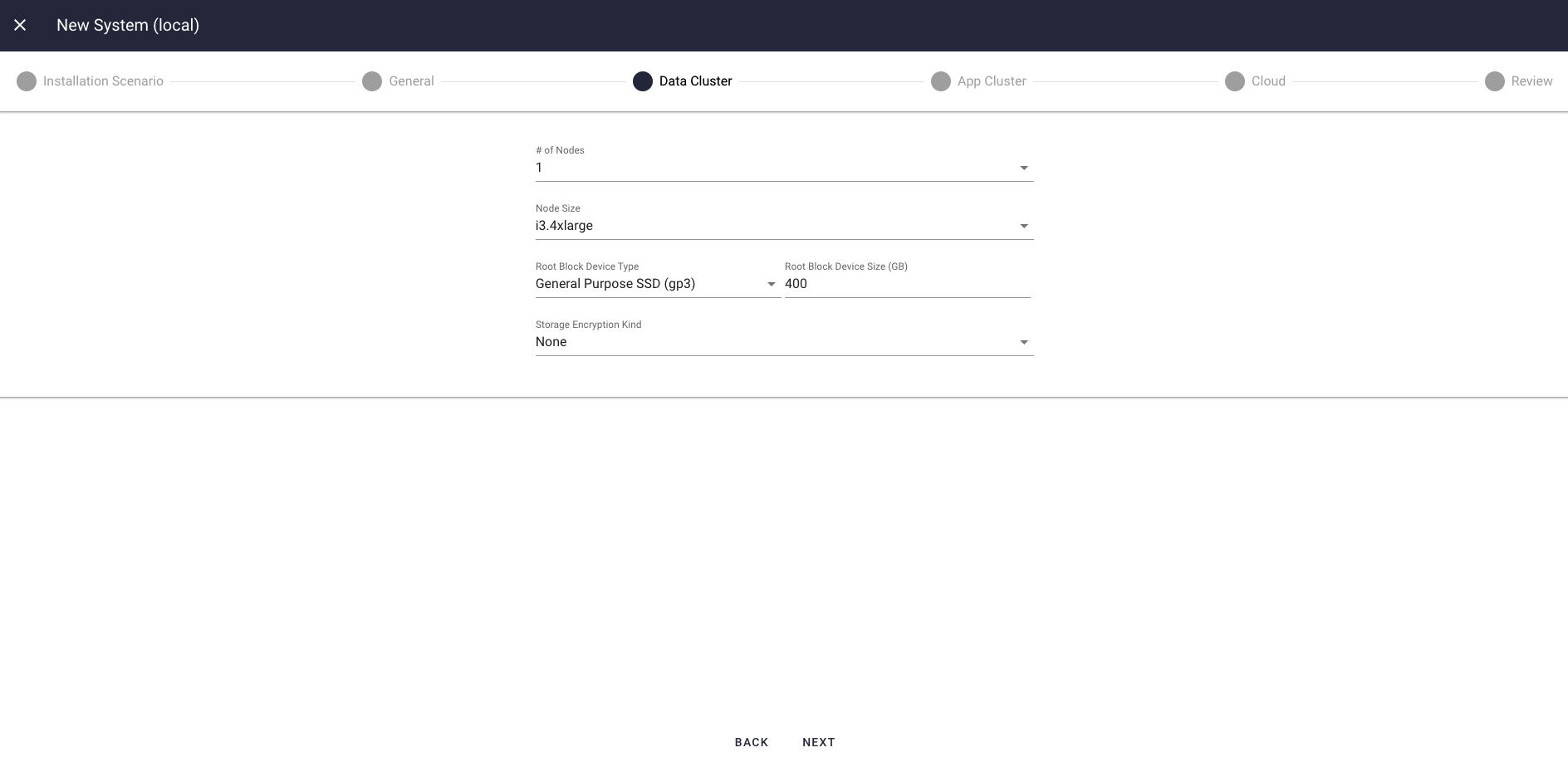 Data cluster settings