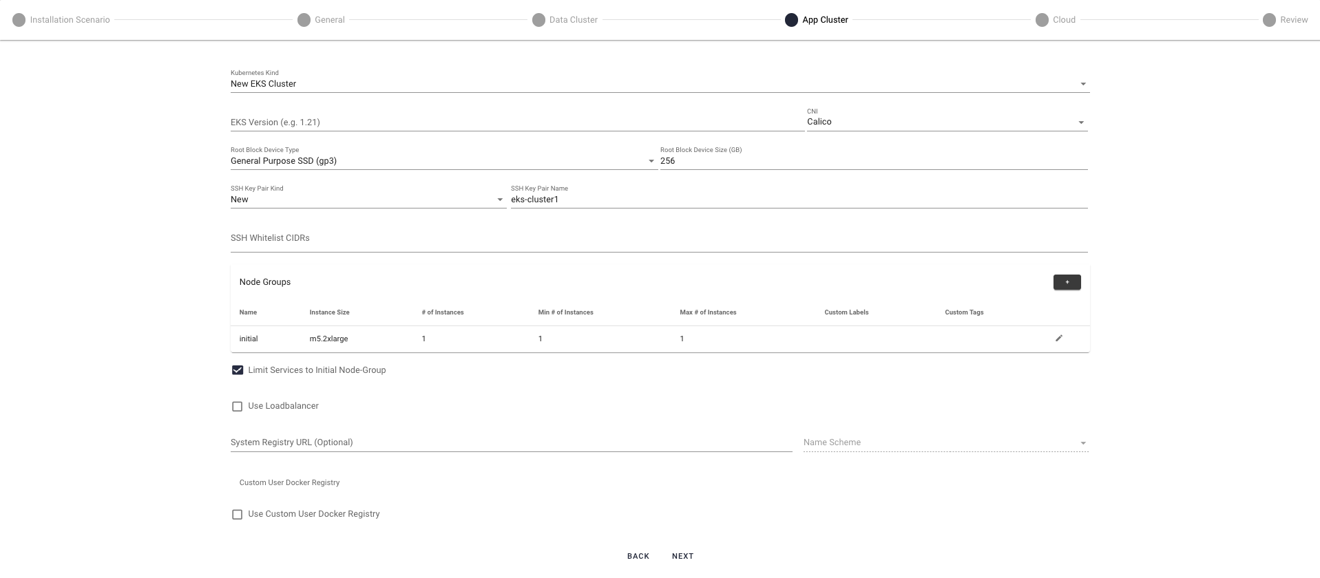 New EKS app cluster