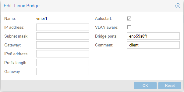 PVE GUI - data-path network Linux-bridge configuration