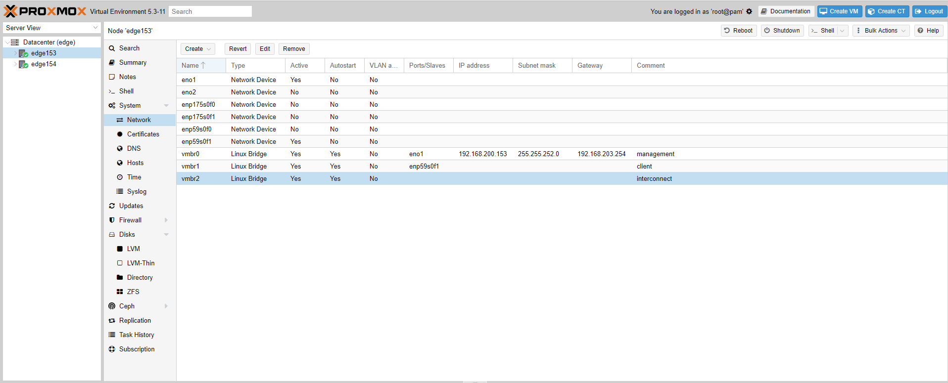 PVE GUI - configuration verification