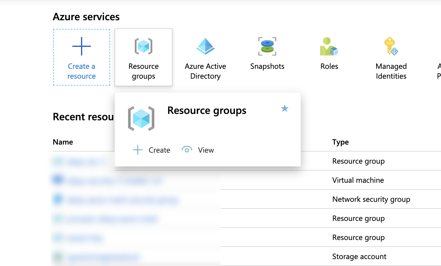 Azure portal - select resource group